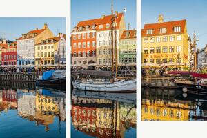 Barevný přístav Nyhavn v Kodani – Třídílný obraz C, 120 × 80 cm