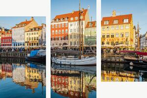 Barevný přístav Nyhavn v Kodani – Třídílný obraz C, 90 × 60 cm