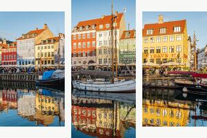 Barevný přístav Nyhavn v Kodani – Třídílný obraz B, 90 × 60 cm