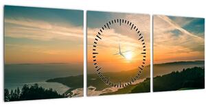 Obraz východu slunce nad mořem (s hodinami) (90x30 cm)