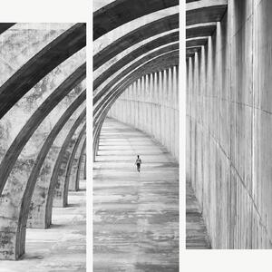 Betonová chodba s oblouky – Třídílný obraz C, 120 × 120 cm