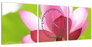 Obraz květu Lotusu (s hodinami) (90x30 cm)