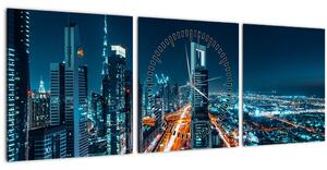 Obraz - Dubajská noc (s hodinami) (90x30 cm)