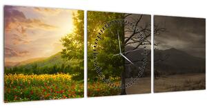 Obraz - Koloběh života (s hodinami) (90x30 cm)