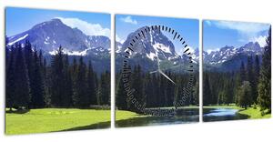Obraz - Zasněžené vrcholky hor (s hodinami) (90x30 cm)