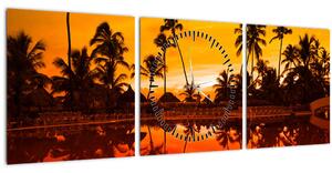 Obraz - Západ slunce nad resortem (s hodinami) (90x30 cm)