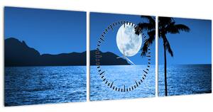 Obraz - Měsíc nad mořskou hladinou (s hodinami) (90x30 cm)
