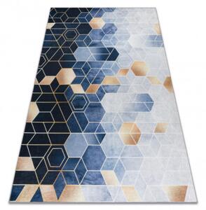 Koberec protiskluzový ANDRE 1216 Kostka, geometrický - modrý