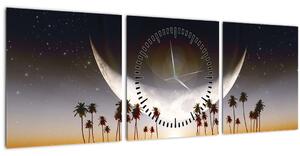 Obraz - Měsíc nad palmami (s hodinami) (90x30 cm)