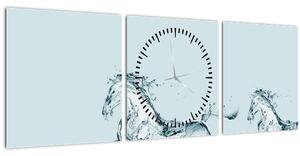 Obraz - Koně z kapek vody (s hodinami) (90x30 cm)