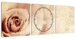 Obraz - Květ růže pro zamilované (s hodinami) (90x30 cm)