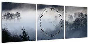 Obraz mlhy nad lesem (s hodinami) (90x30 cm)