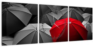 Obraz otevřených deštníků (s hodinami) (90x30 cm)