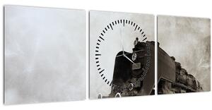 Obraz - Vlak v mlze (s hodinami) (90x30 cm)