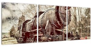 Historický obraz lokomotivy (s hodinami) (90x30 cm)