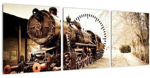 Obraz - Historická lokomotiva (s hodinami) (90x30 cm)