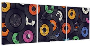 Obraz - Hudební gramofonové desky (s hodinami) (90x30 cm)