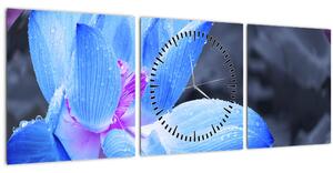 Obraz květu v detailu (s hodinami) (90x30 cm)