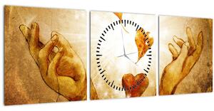 Obraz - Malba rukou plných lásky (s hodinami) (90x30 cm)
