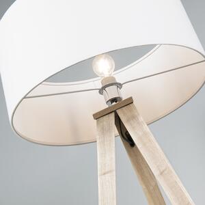 Moderní stojací lampa dřevěná s bílým stínidlem - Ilse