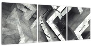 Abstraktní obraz krychlí (s hodinami) (90x30 cm)