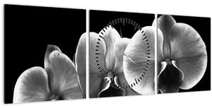 Obraz květu orchideje (s hodinami) (90x30 cm)