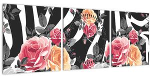 Obraz rozkvetlých růží (s hodinami) (90x30 cm)