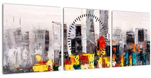 Obraz - Malba velkoměsta (s hodinami) (90x30 cm)