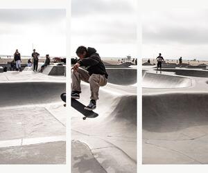 Skateboardista ve skateparku – Třídílný obraz B, 120 × 100 cm