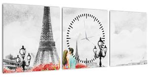 Obraz - Milenci v Paříži (s hodinami) (90x30 cm)