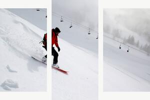 Snowboardista na zasněženém svahu – Třídílný obraz B, 90 × 60 cm