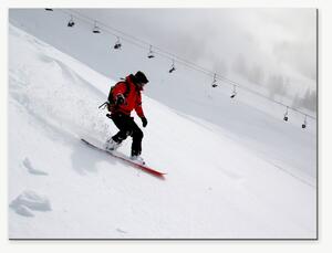 Snowboardista na zasněženém svahu – Jednodílný obraz, 40 × 30 cm
