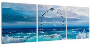 Obraz - Mořské vlny (s hodinami) (90x30 cm)