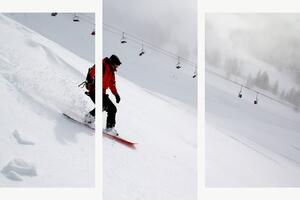 Snowboardista na zasněženém svahu – Třídílný obraz B, 120 × 80 cm