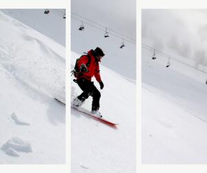 Snowboardista na zasněženém svahu – Třídílný obraz B, 120 × 100 cm