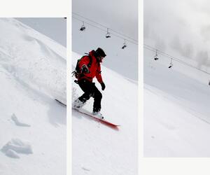 Snowboardista na zasněženém svahu – Třídílný obraz C, 120 × 100 cm