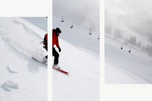 Snowboardista na zasněženém svahu – Třídílný obraz C, 90 × 60 cm