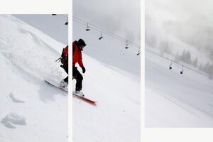 Snowboardista na zasněženém svahu – Třídílný obraz C, 150 × 100 cm