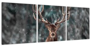 Obraz - Majestátnost jelena (s hodinami) (90x30 cm)