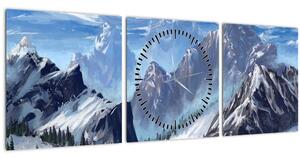 Obraz - Malované hory (s hodinami) (90x30 cm)
