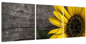 Obraz - Květ slunečnice (s hodinami) (90x30 cm)