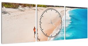 Obraz - Plážový běh (s hodinami) (90x30 cm)