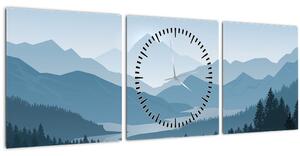 Obraz - Hory pohledem grafika (s hodinami) (90x30 cm)