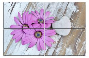 Obraz na plátně - Květy a kamenné srdce 183D (90x60 cm)