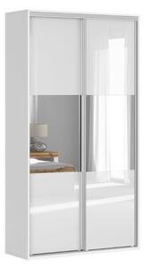 FLEX šatní skříň 120/1, bílá/bílý lesk/zrcadlo