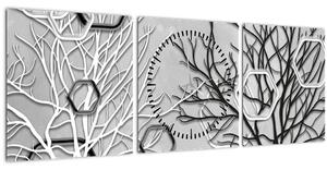 Abstraktní obraz se stromy (s hodinami) (90x30 cm)