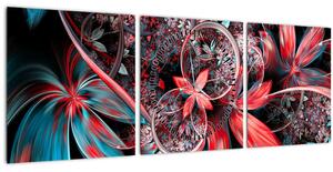 Abstraktní obraz exotických květů (s hodinami) (90x30 cm)