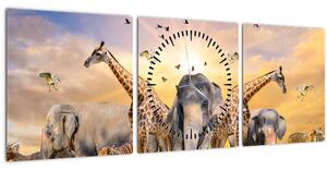 Obraz - Africká zvířata (s hodinami) (90x30 cm)