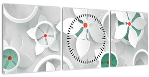 Obraz květinové abstrakce (s hodinami) (90x30 cm)