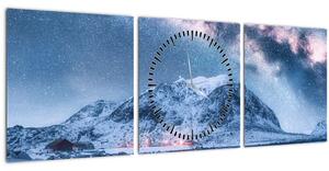 Obraz hor s hvězdnou oblohou (s hodinami) (90x30 cm)
